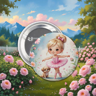 Enchanted Little Prima Ballerina & Puppy 6 Cm Round Badge
