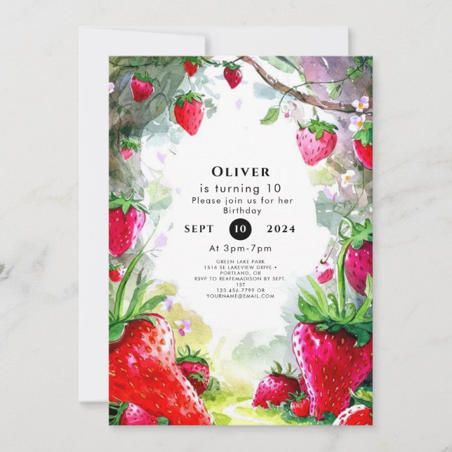 Enchanted Magical Charming Strawberry Birthday Invitation (Front)