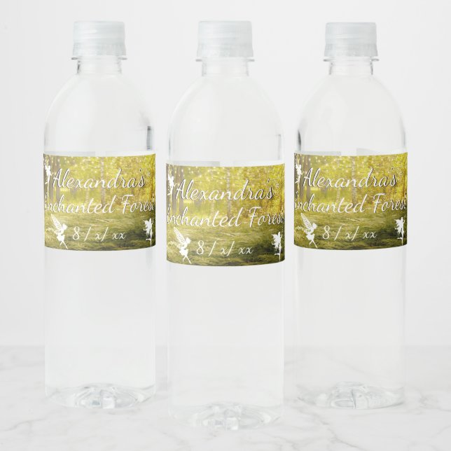 Enchanted Magical Forest Fairies String Lights Water Bottle Label (Bottles)