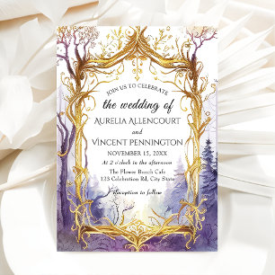 Enchanted Magical Forest Wedding Gold Frame Invitation