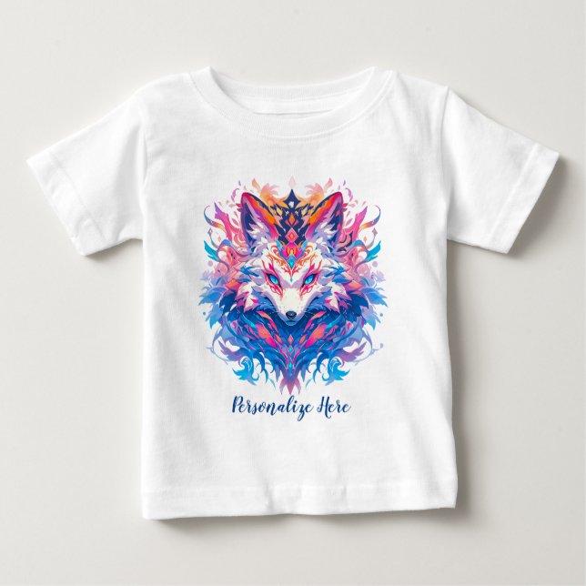 Enchanted Magical Fox Colourful Personalise Baby T-Shirt (Front)