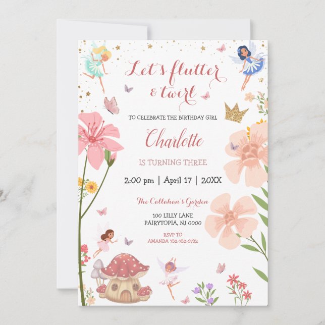 Enchanted Magical Garden Fairy Forest Birthday Invitation (Front)