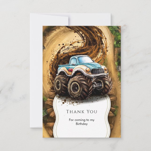Enchanted Magical Kids' Monster Truck Birthday Thank You Card (Front)