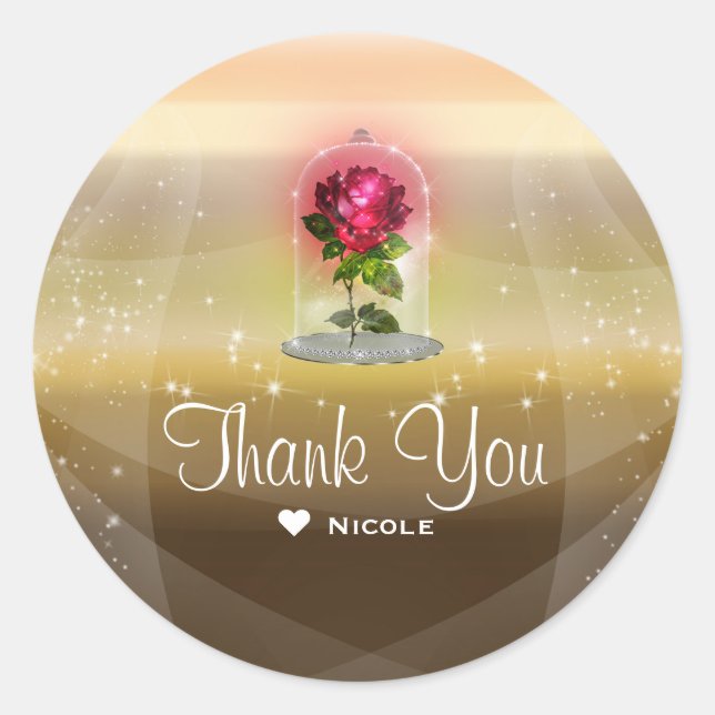 Enchanted Magical Red Rose Wedding Party Custom Classic Round Sticker (Front)