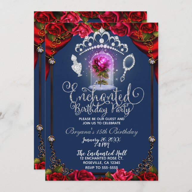 Enchanted Magical Rose Beauty Birthday Party Invitation (Front/Back)