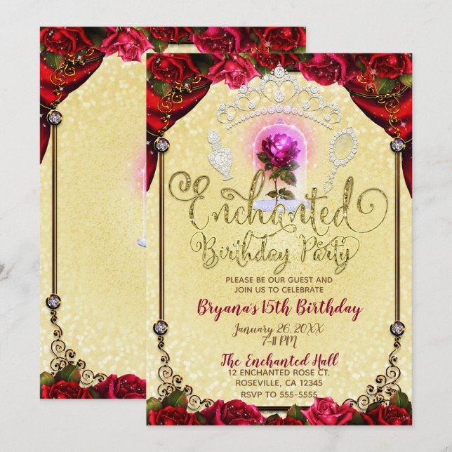 Enchanted Magical Rose Beauty Birthday Party Invitation (Front/Back)
