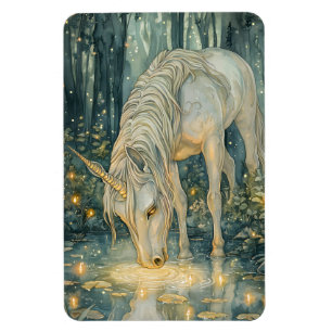 Enchanted Magical Unicorn Fireflies Forest Magnet