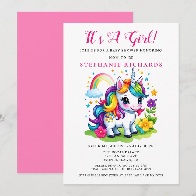 Enchanted Magical Unicorn Girl Baby Shower Invitation (Front/Back)
