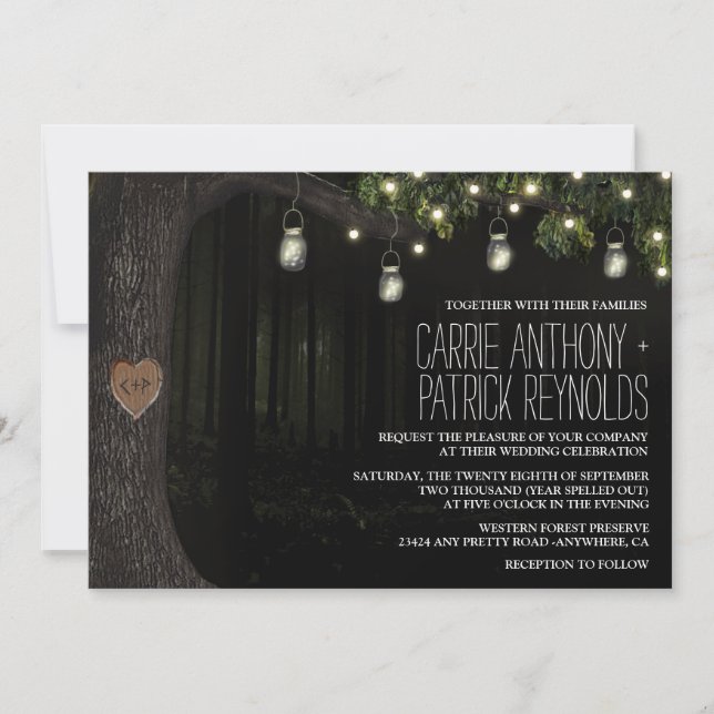 Enchanted Mason Jar Oak Tree Wedding Invitations (Front)