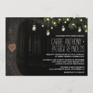 Enchanted Mason Jar Oak Tree Wedding Invitations