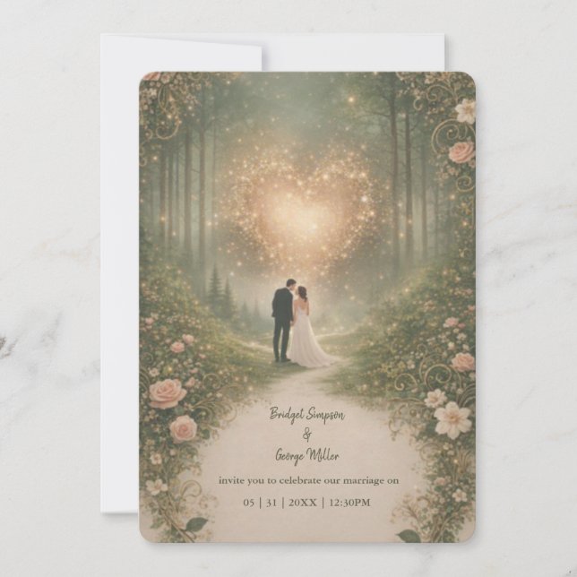 Enchanted Mediaeval Heart Forest Romantic Wedding Invitation (Front)