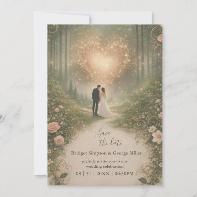 Enchanted Mediaeval Heart Forest romantic Wedding  Invitation (Front)