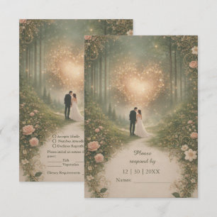 Enchanted Mediaeval Heart Forest Romantic Wedding RSVP Card