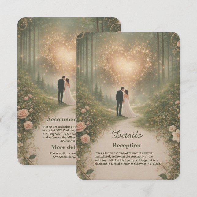 Enchanted Medieval Heart Forest Romantic Wedding Enclosure Card (Front/Back)