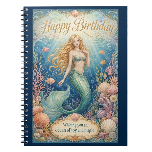 Enchanted Mermaid Birthday Beneath the Waves Notebook (Front)