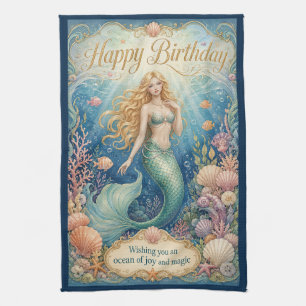 Enchanted Mermaid Birthday Beneath the Waves Tea Towel