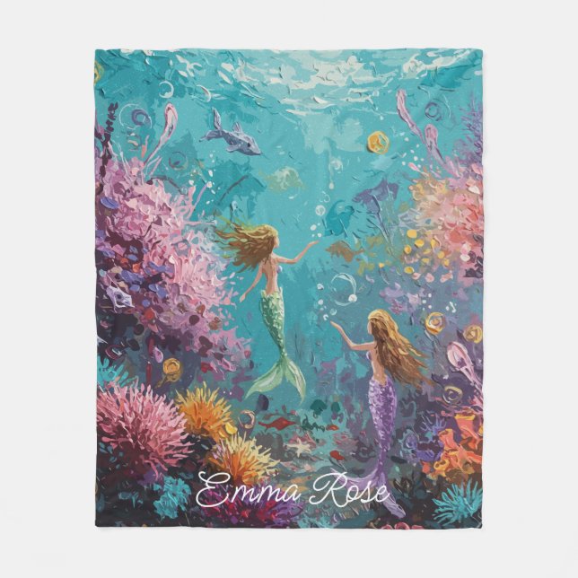 Enchanted Mermaid Underwater Scene Fleece Blanket (Front)