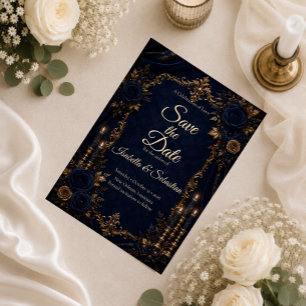 Enchanted Midnight Blue Autumn Wedding Save The Date