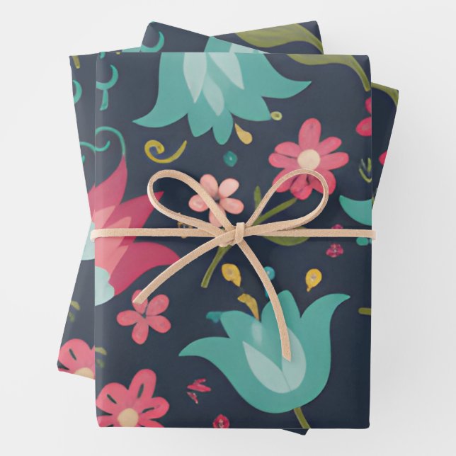 Enchanted Midnight Garden Bell Flower Wrapping Paper Sheet (In situ)