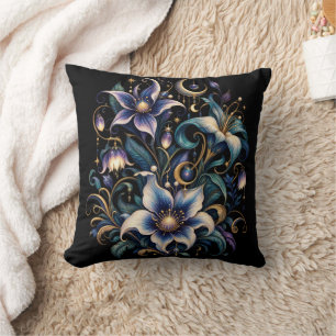 Enchanted Midnight Garden: Luminous Blue and Gold  Cushion
