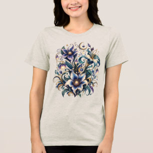 Enchanted Midnight Garden: Luminous Blue and Gold Tri-Blend Shirt