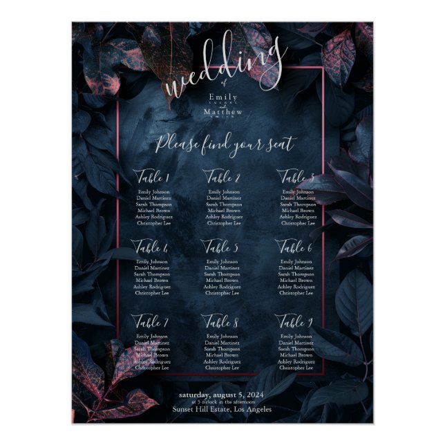 Enchanted Midnight Garden Wedding Seating Chart (Front)