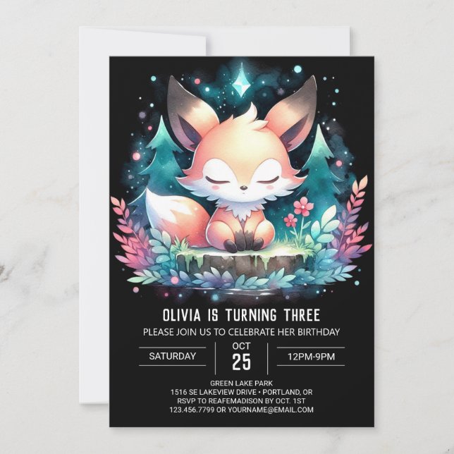  Enchanted Minimalist Fox Birthday digital Invitation (Front)