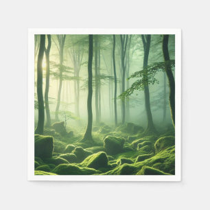 Enchanted Misty Forest Serene Green Woodland Scene Napkin