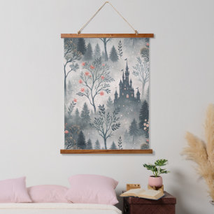 Enchanted Misty Forest with Dark Castle – Ethereal Hanging Tapestry