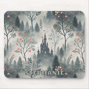 Enchanted Misty Forest with Dark Castle – Ethereal Mouse Pad