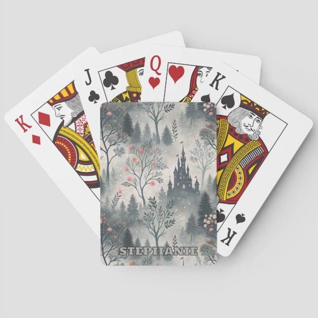 Enchanted Misty Forest with Dark Castle – Ethereal Playing Cards (Back)