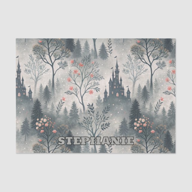 Enchanted Misty Forest with Dark Castle – Ethereal Tissue Paper (Front)