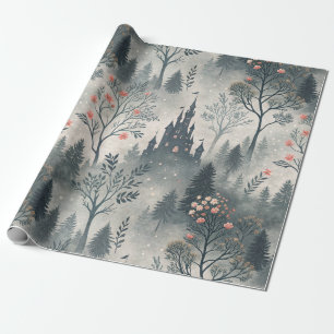 Enchanted Misty Forest with Dark Castle – Ethereal Wrapping Paper
