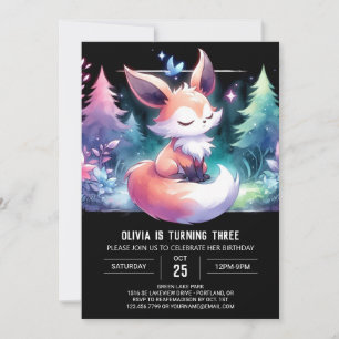 Enchanted Modern Fox Birthday digital Invitation