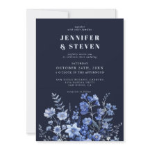 Enchanted Monochrome Navy Blue Wildflower Wedding