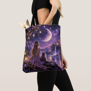 Enchanted Moonlight Purple Fantasy Night T-Shirt Tote Bag