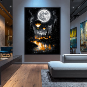 Enchanted Moonlit Flight – Vintage Hot Air Balloon Poster