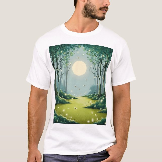 Enchanted Moonlit Forest:A Dreamscape of fireflies T-Shirt (Front)
