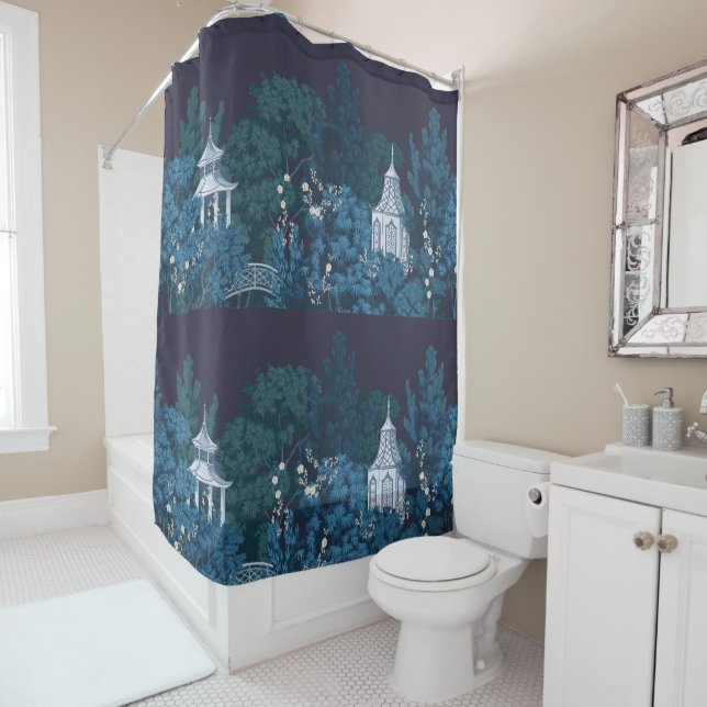 Enchanted Moonlit Gardens Chinoiserie  Shower Curtain (In Situ)
