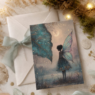 Enchanted Moonlit Leaf Fairy Watercolor Fantasy Invitation