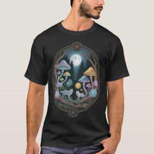 Enchanted Moonlit Wolves and Psychedelic Mushrooms T-Shirt