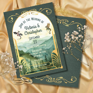Enchanted Mountain Art Nouveau Dragon Wedding Invitation