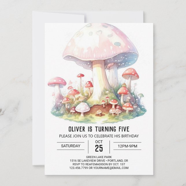 Enchanted Mushroom Fantasy Birthday Invitation (Front)