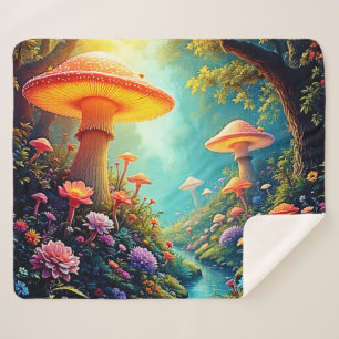 Enchanted Mushroom Forest Dream Sherpa Blanket