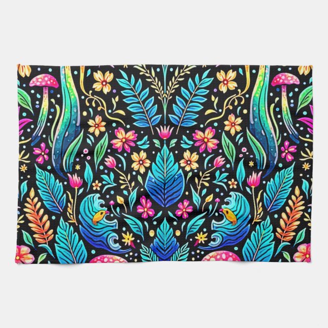 Enchanted Mushroom Forest Dream Tea Towel (Horizontal)