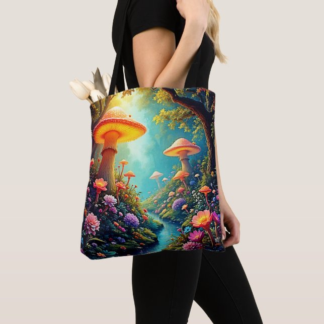 Enchanted Mushroom Forest Dream Tote Bag (Close Up)