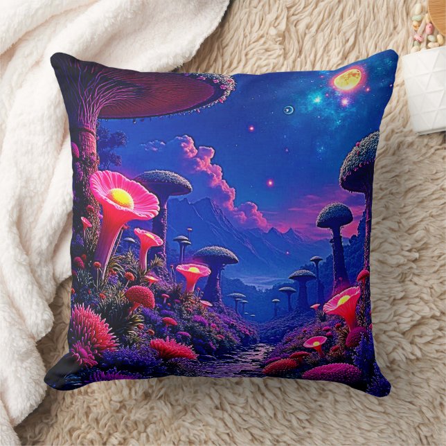 Enchanted Mushroom Forest Night Design Cushion (Blanket)