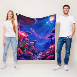 Enchanted Mushroom Forest Night Design Fleece Blanket