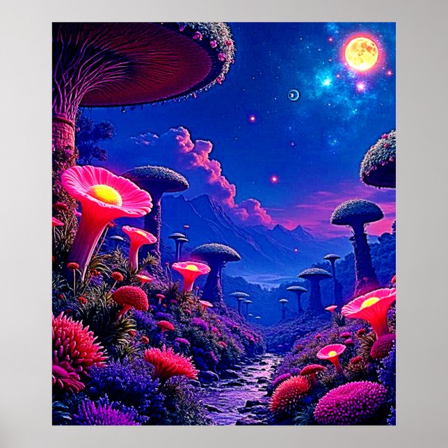 Enchanted Mushroom Forest Night Design Poster (Front)
