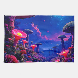 Enchanted Mushroom Forest Night Design Tea Towel